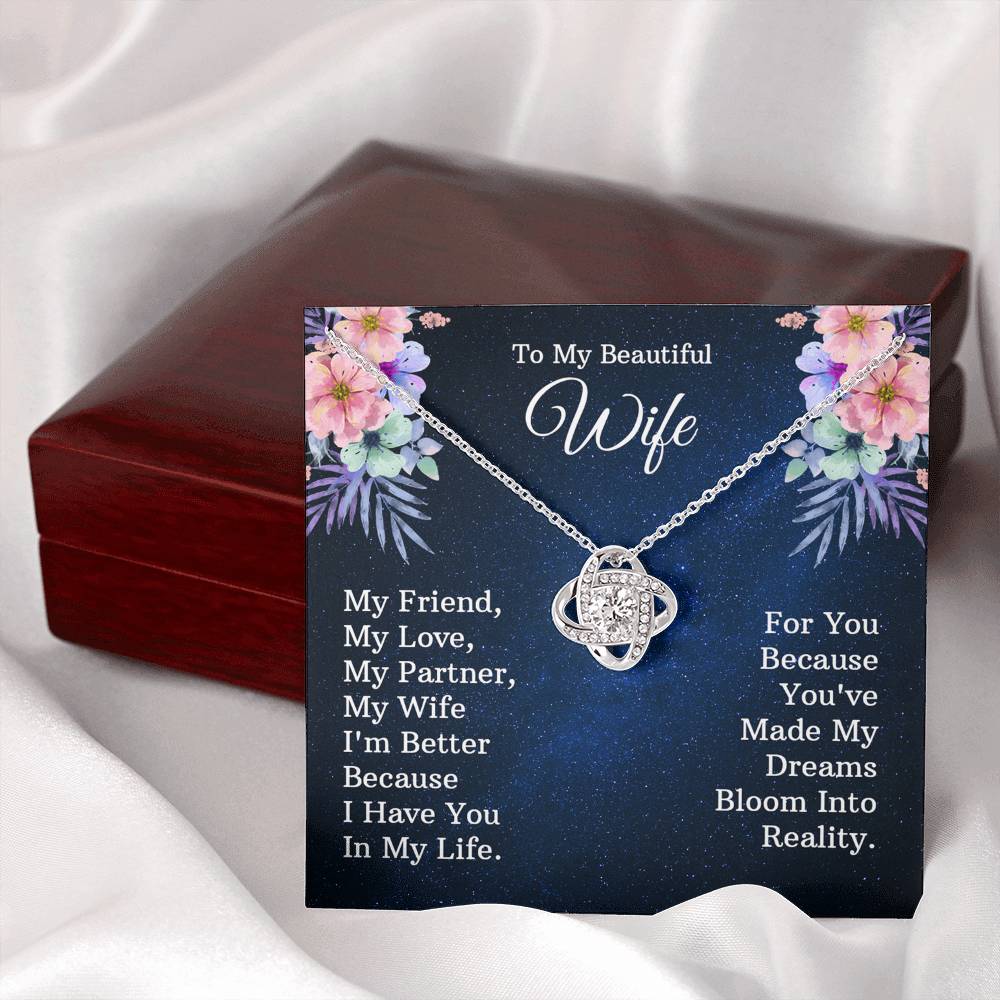 Wife Gift Necklace, To My Beautiful Wife Necklace From Husband, Wife Love Knot Necklace From Husband, Jewelry Gift For Women, My Friend Necklace, My Love Gift Necklace, My Partner Love Knot Pendant