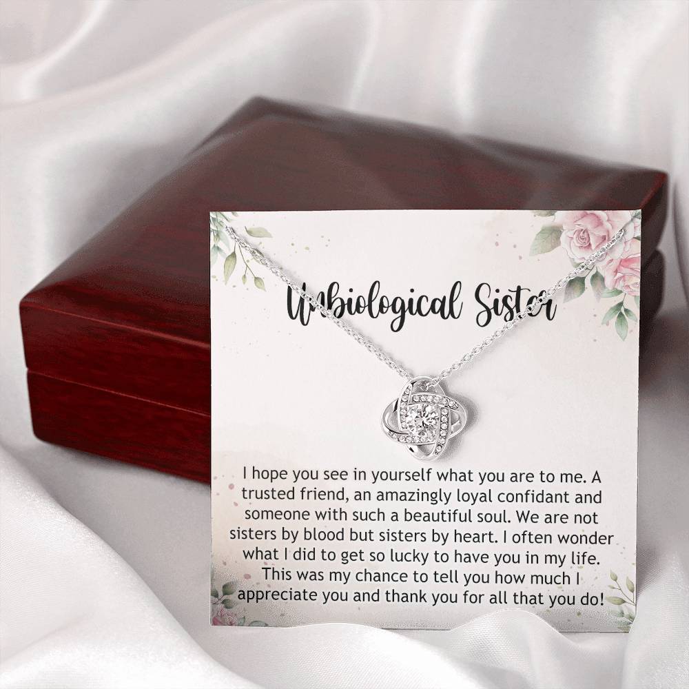 Gifts Necklace For Unbiological Sister, Unbiological Sister Love Knot Necklace Gift For Sister, Unbiological Sister Gift Necklace On Birthday Gift Anniversary To Unbiological Sister Best Friend Gift