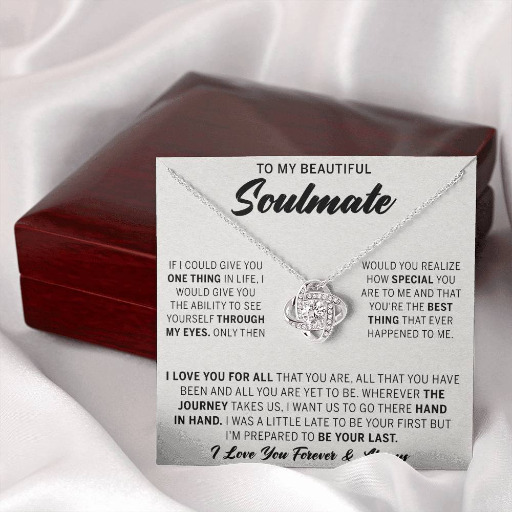 To My Beautiful Soulmate Necklace Gift From Husband, Boyfriend Jewelry Gift for Girls, Soulmate Gift Necklace for Women Love Lnot Pendant Gift for Her Romantic Girlfriend Gift Necklace Message