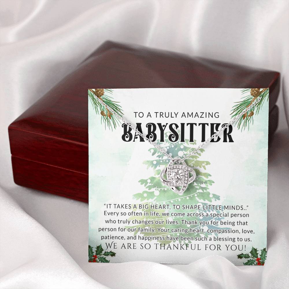 Babysitter Gift Necklace, To A Truly Amazing Babysitter Love Knot Necklace From Family, Thankful For You Gift Necklace, Christmas Babysitter Gift, Appreciation Gift for Babysitter Love Knot Pendant