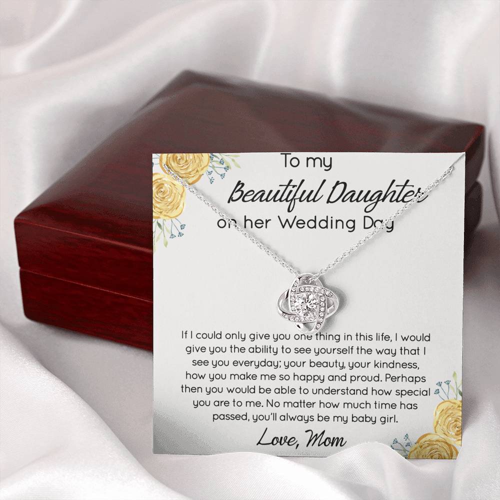 Personalized Gift Necklace For Daughter On Her Wedding Day, Jewelry For Daughter With Message Card And Box, To My Beautiful Daughter On Her Wedding Day Necklace From Mom, Mother To Daughter Gift