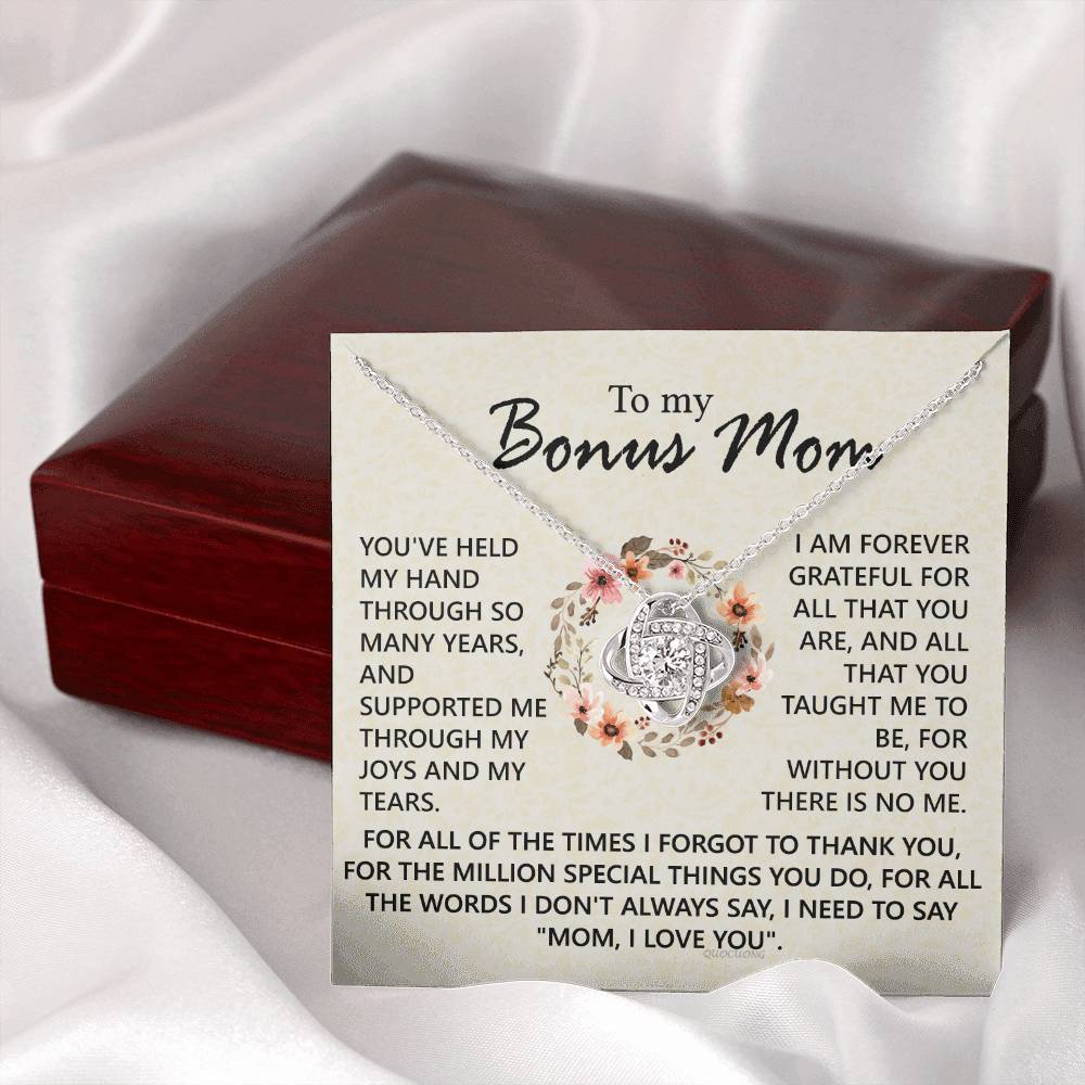To My Bonus Mom Necklace From Bonus Son, Jewelry For Mom, Mother And Son Gift Necklace, Bonus Mom Love Knot Necklace Gift On Mother's Day, Anniversary, Birthday Gift, I Love You Necklace For Her