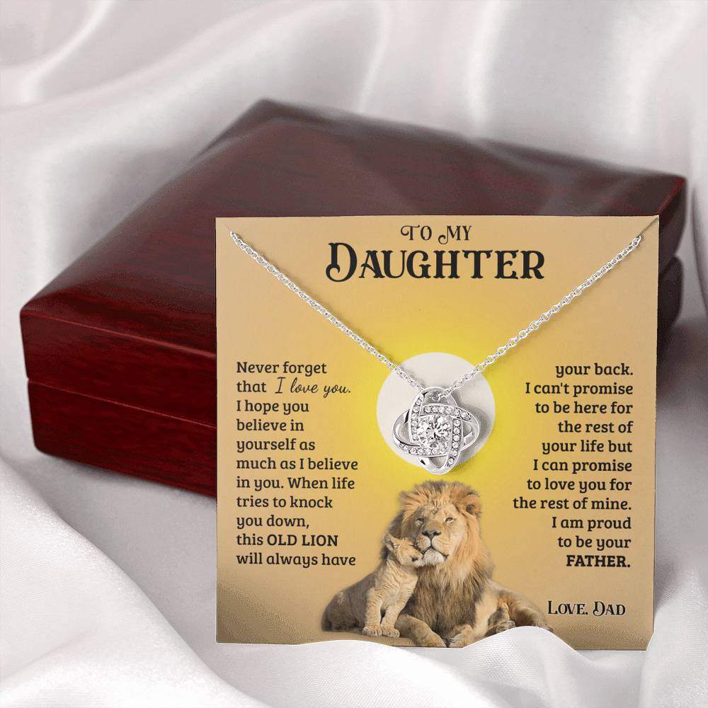 Daughter Gifts From Dad, To My Daughter Lion Dad And Daughter Necklace, Love Knot Necklace Birthday Gift for Daughter From Dad, Christmas Graduation Gift Jewelry Gift For Girls Little Girl Necklace