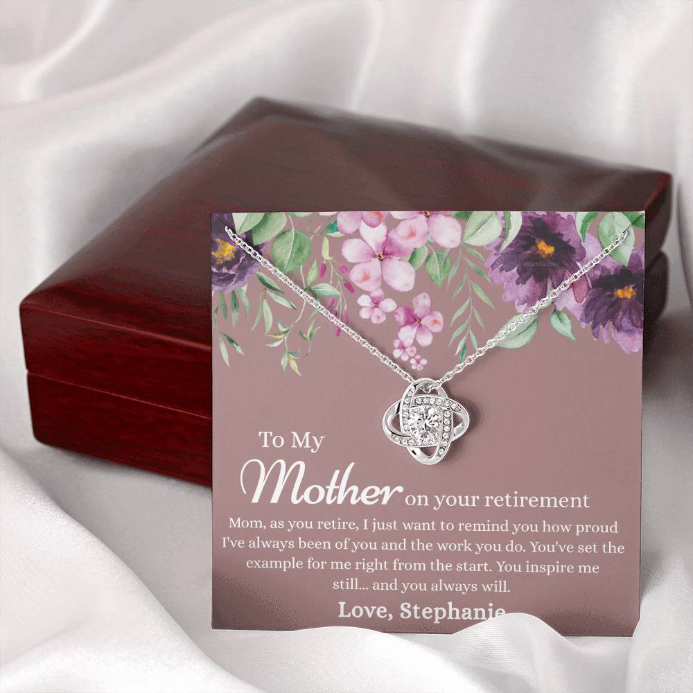 To My Mother Love Knot Necklace, Mom Retirement Gift Necklace, Happy Retirement Gift, Best Retirement Gift For Mom, Gift Necklace For Retiring Mother, Necklace Gift for Mom Mother On Your Retirement