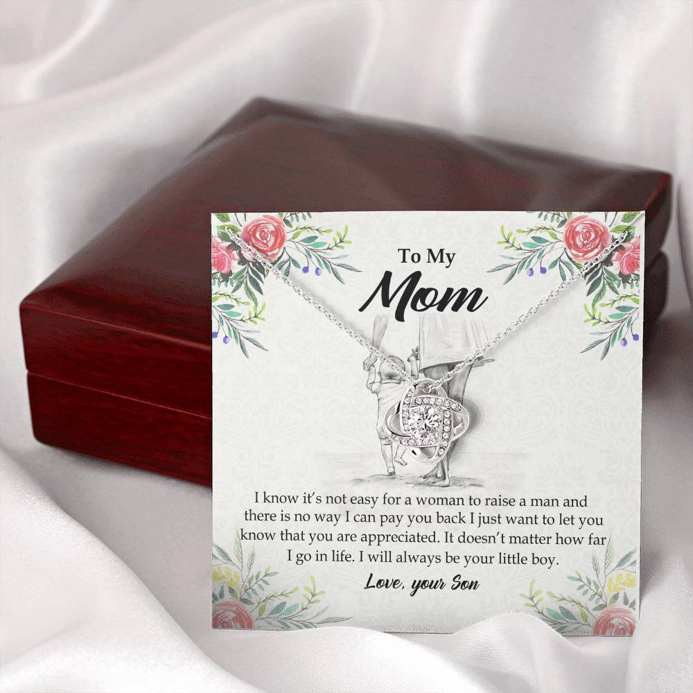 To My Mom Necklace From Son I Know It's Not Easy For A Woman To Raise A Man Love Knot Necklace For Mom, To My Boyfriend Mom, My Girlfriend Mom On Mother's Day, Birthday With Message Card And Box