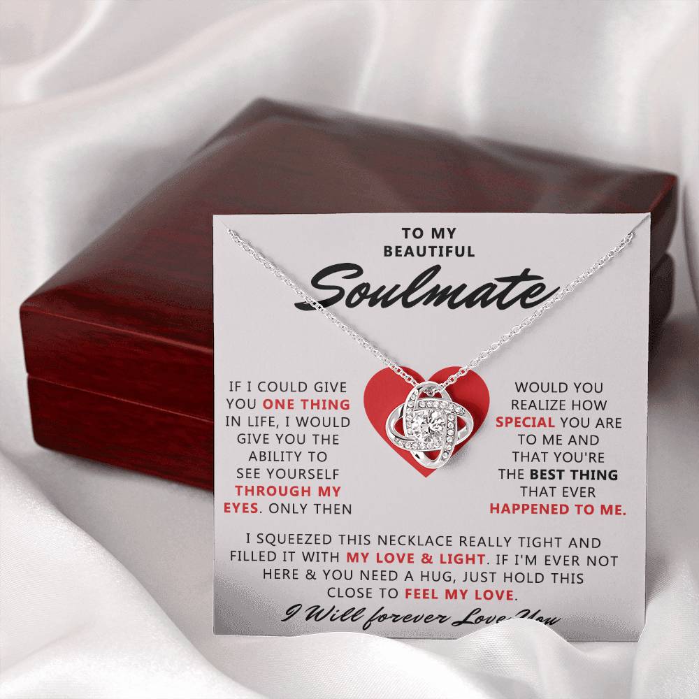 To My Beautiful Soulmate Necklace From Husband, Boyfriend, Anniversary For Wife Necklace, Jewelry Gift For Wife, Soulmate Gift Necklace for Her Romantic, Girlfriend Gifts Necklace Message Card