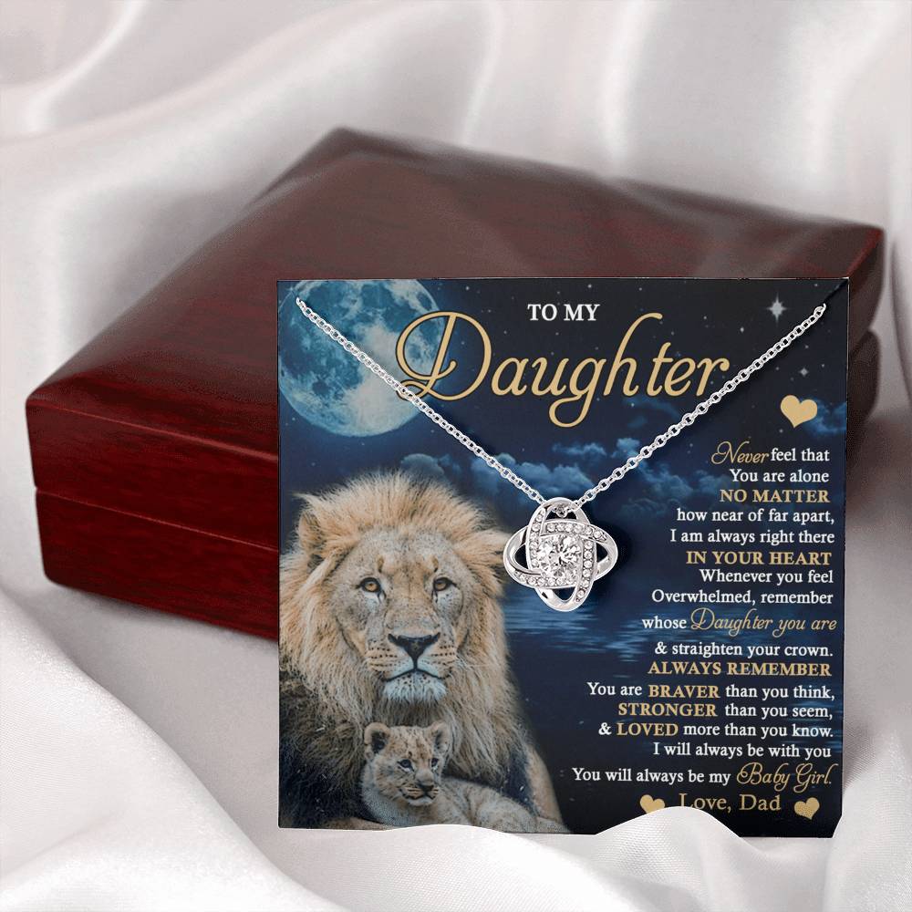 Daughter Gift Necklace From Dad, To My Daughter Lion And Dad Necklace, Love Knot Necklace for Daughter Gift On Birthday Gift Christmas Graduation Gift Jewelry Gift For Girls, Little Girl Necklace