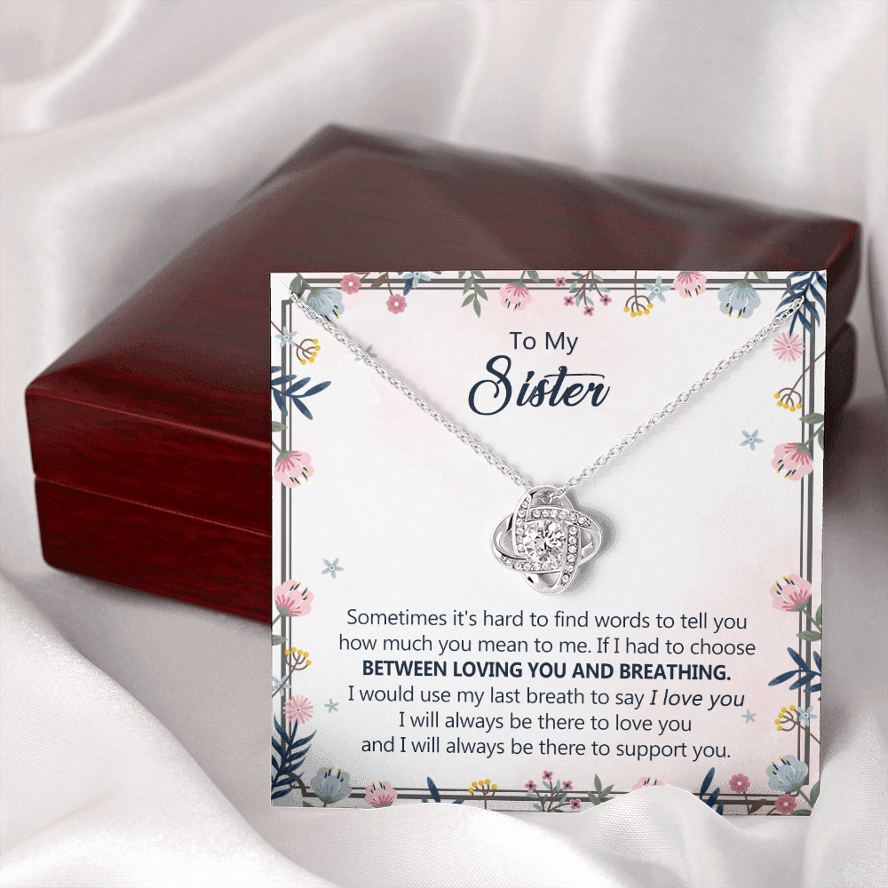 To My Sister Love Knot Necklace From Brother, Pendant Inspirational Gift Necklace For Sister, Jewelry Gift For Girls, Women Teen Sisters Gifts Necklace, Loving You And Breathing Necklace For Sister