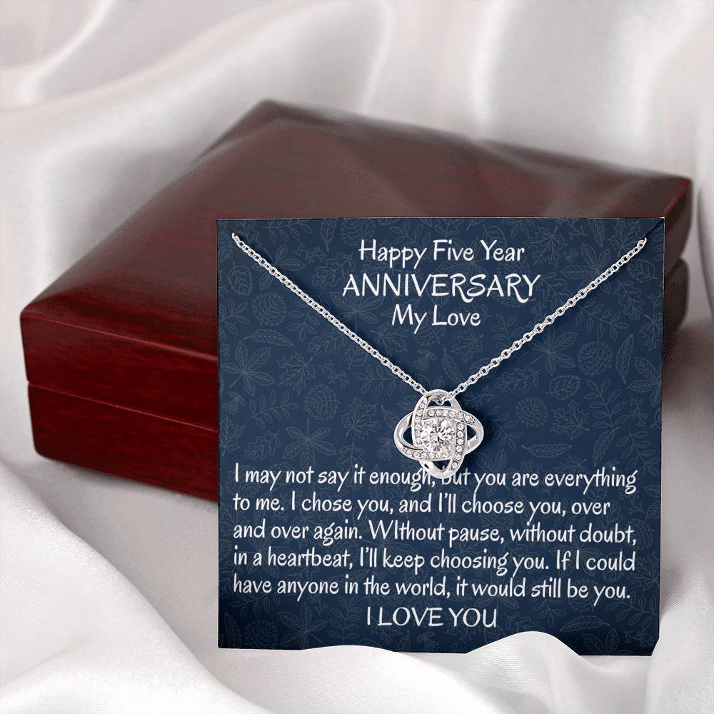 5 Year Gift Anniversary Necklace, To My Wife Necklace From Husband, Wife Love Knot Necklace From Men, Jewelry Gift For Women, Happy Five Year Gift Necklace, Soulmate Gift Love Knot Pendant My Love