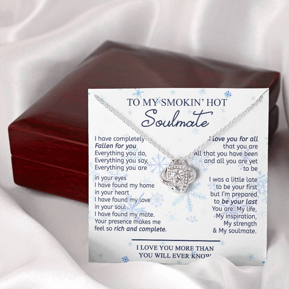 14k White Gold To My Soulmate Necklace Gift From Husband, Boyfriend For Her, Soulmate Gift Necklace for Wife, Smokin's Hot Soulmate Pendant Beautiful To My Wife Love Knot Pendant Necklace Gift