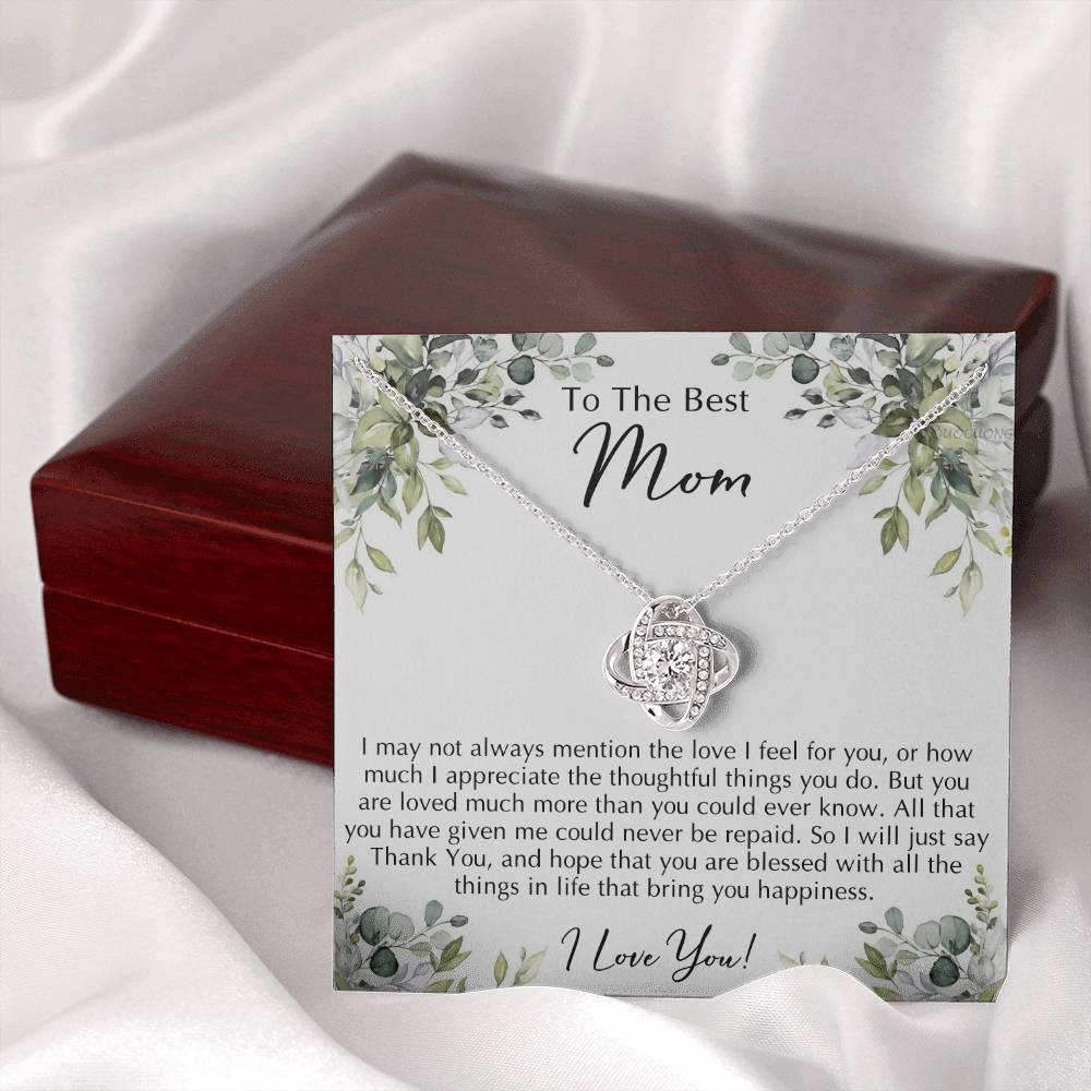 To The Best Mom Necklace From Daughter, Thank You For Mom Necklace Gift For Mom, Mother And Daughter Love Knot Necklace Gift On Mother's Day Anniversary, Birthday Gift Christmas, Jewelry For Women