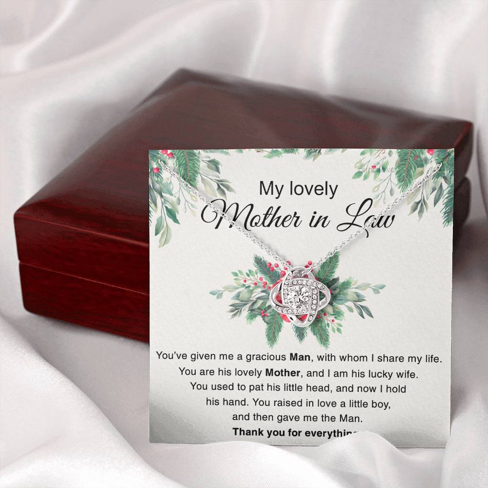 Mother in Law Gift Necklace, To My Lovely Mother In Law Love Knot Necklace From Daughter In Law Thank you For Mom Necklace Jewelry Gift For Women Bonus Mom Gift Necklace, Lovely Mother Gift Necklace