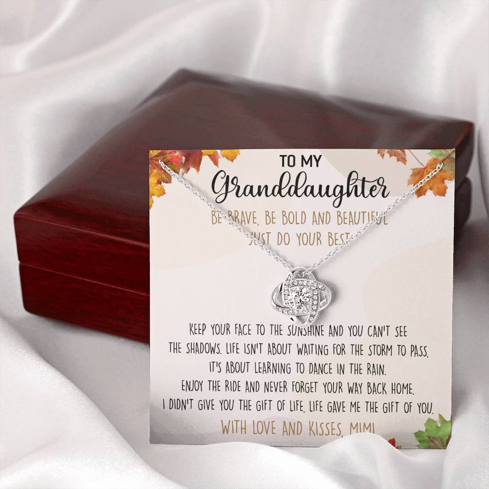 Love Knot Necklace For Granddauhter - To My Granddaughter Necklace From Grandma, Granddaughter Gift Necklace Mimi To Granddaughter Be Brave, Be Bold And Beautiful Necklace With Love And Kisses