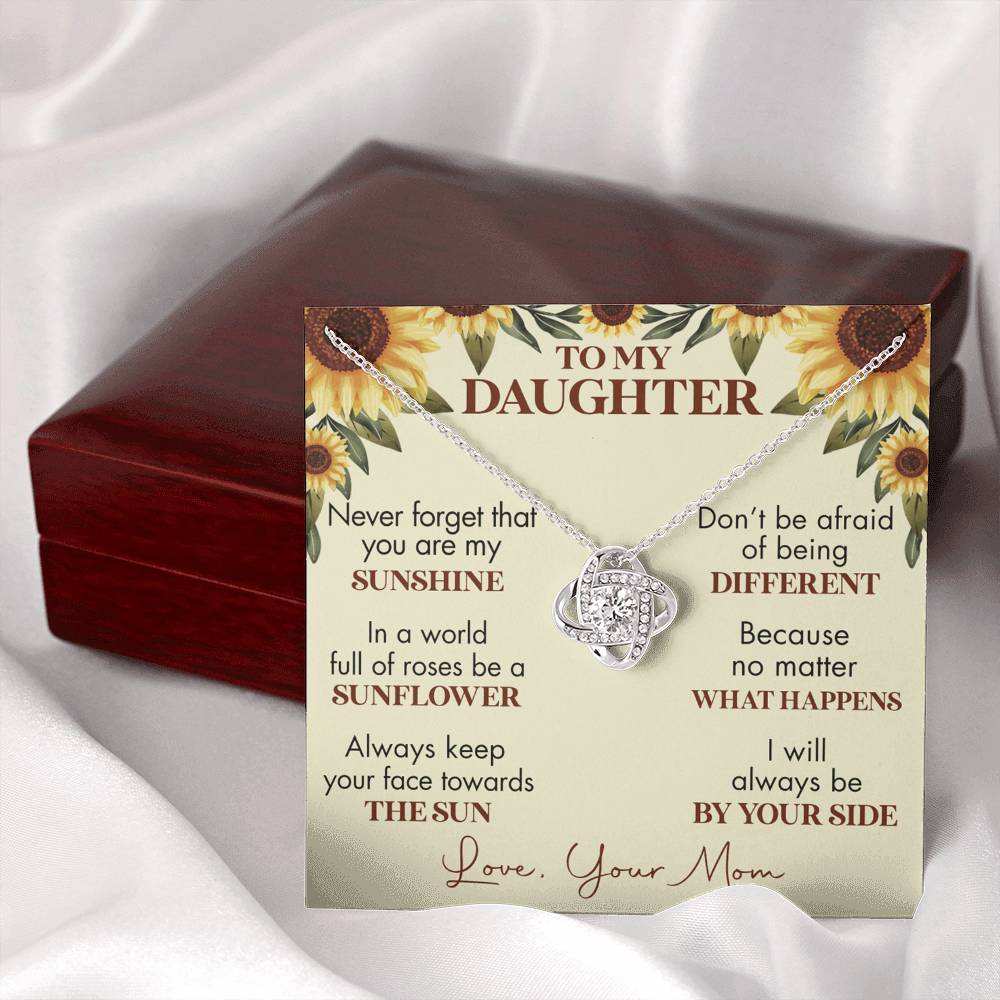 To My Daughter Love Knot Necklace, Gift For Daughter From Mom, Necklace For Daughters, Daughter Gift Necklaces From Mom With Jewelry To My Knot Women Love Mother, Sunflower Daughter Necklace