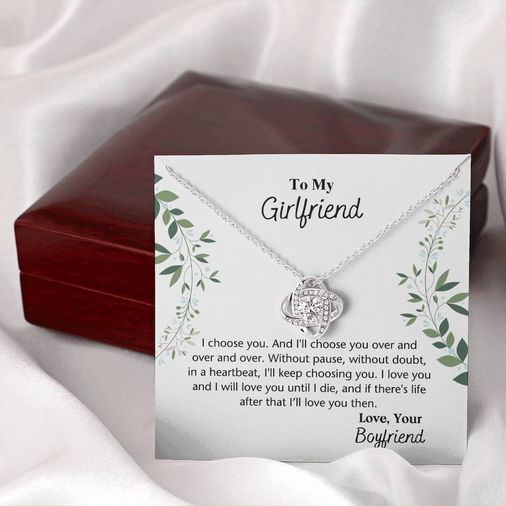 To My Girlfriend Necklace From Boyfriend, Husband, Gift Necklace For Girlfriend I Choose You Necklace - Love Knot Pendant Gift For Girlfriend, Soulmate Necklace To Girlfriend Jewelry Gift For Girls