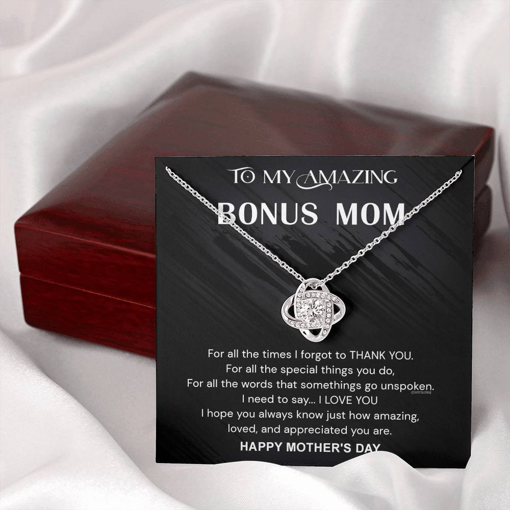 To My Amazing Bonus Mom Necklace From Bonus Daughter, Happy Mother's Day Necklace Gift For Her, Bonus Mom Gift Necklace, Jewelry For Women, Bonus Mother,  Love Knot Pendant For Mom On Mothers Day