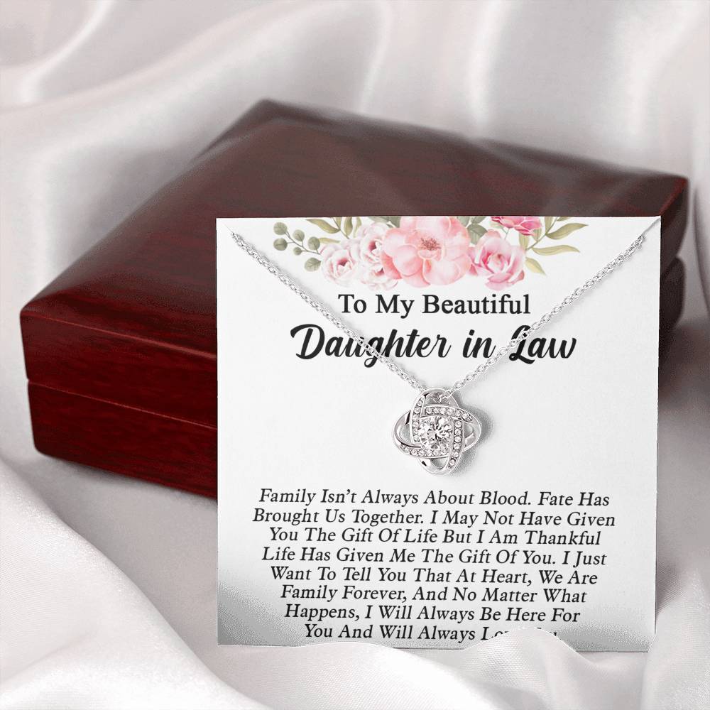 To My Beautiful Daughter In Law Love Knot Necklaces From Mother In Law With Box Card, Daughter Love Knot Chain Pendant, Jewelry For Girls On Birthday Gift Graduation Gift For Daughter From Parent