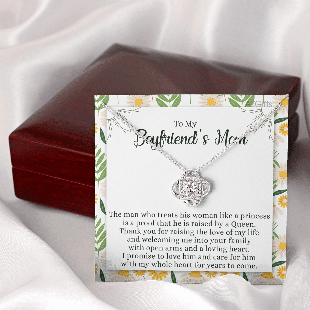 To My Boyfriend's Mom Necklace From Girlfriend Mom Gift Necklace For Boyfriend's Mom, Love Knot Pendant Gift for Bf Mom, Jewelry For Mom On Mothers Day, Birthday, Presents for Mom Necklace for Women