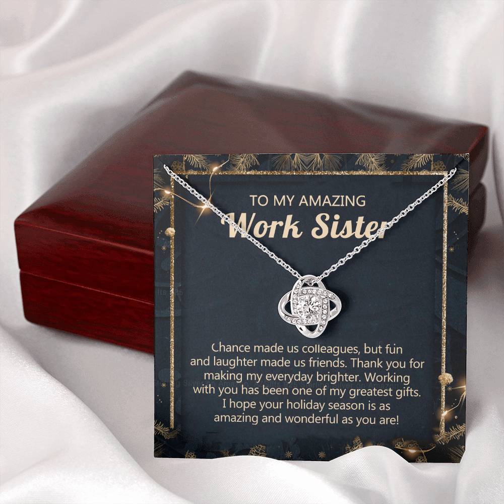 To My Amazing Work Sister Love Knot Necklace From Brother, Best Friend Gift Necklace for Colleague Christmas Pendant for Work Sister Co-Worker Christmas Colleague Sister Jewelry Gift for Girls Women