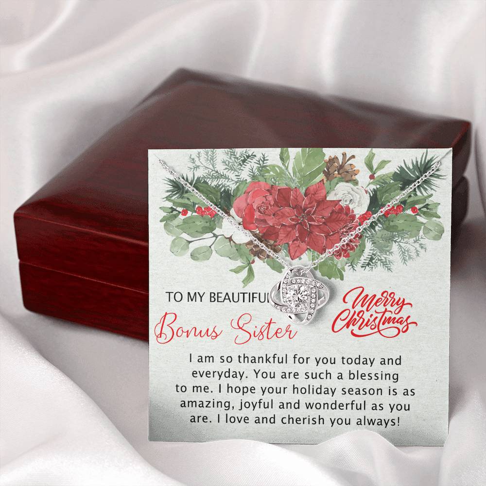 To My Beautiful Bonus Sister Love Knot Necklace From Brother, Best Friend Necklace Gift for Sisters Christmas Necklace for Stepsister Half-sister Pendant Bonus Sister Jewelry Gift for Her Girls