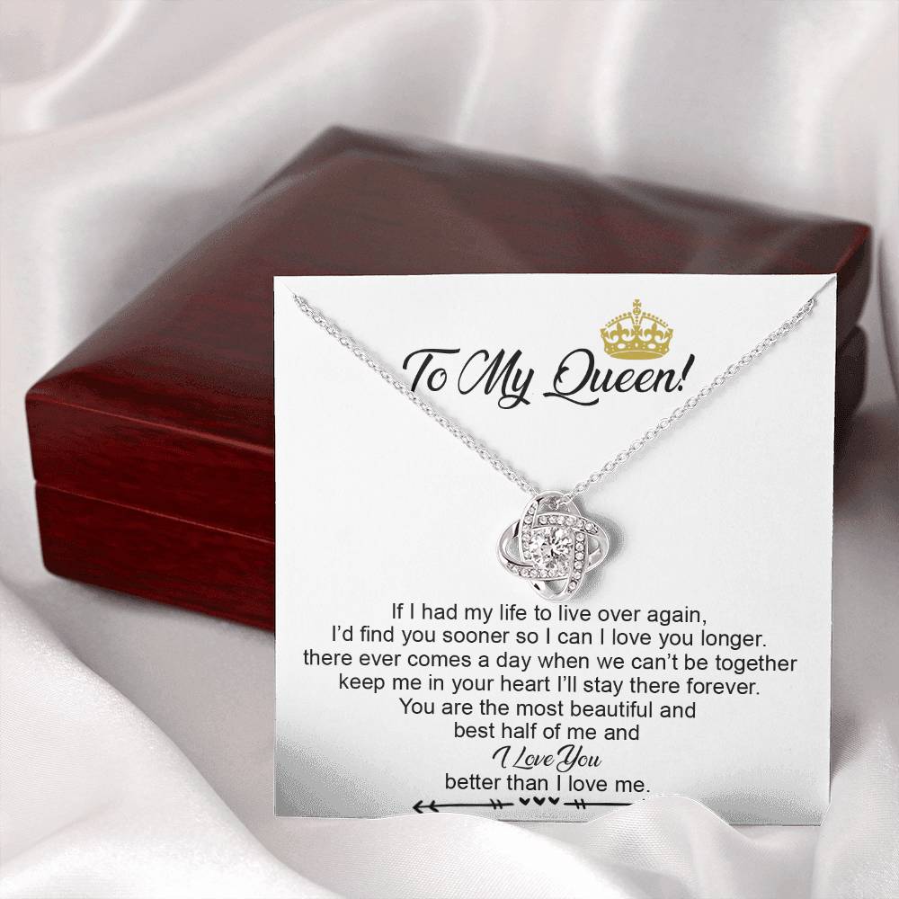 To My Crowned Queen Love Knot Necklace Gift, Birthday Valentine Day Necklace From Boyfriend, Husband, Girlfriend Gift Necklace - Jewelry Gift For Girls, Love Knot Pendant Gift For Girlfriend Soulmate