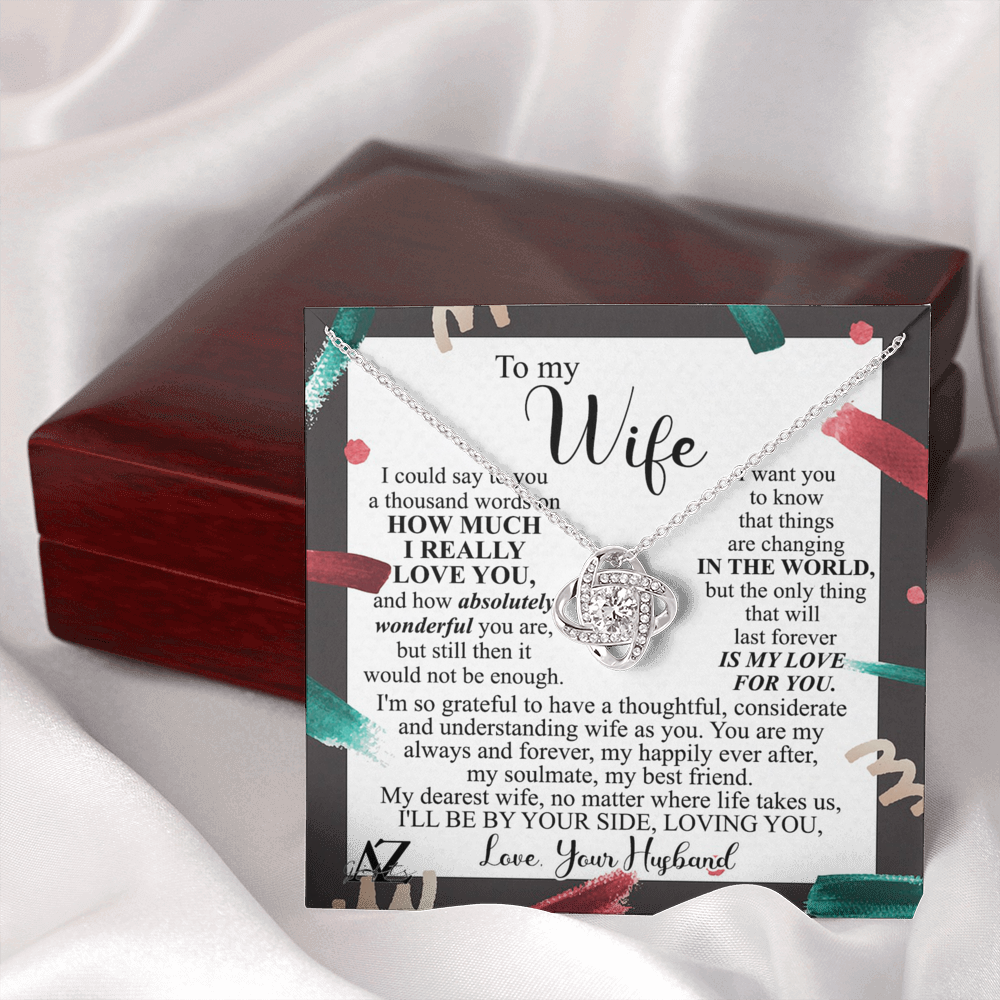 Christmas Gift Necklace for Wife Present, Husband Wife Gift Necklace, To My Wife Necklace Gift from Husband, Love Knot Necklace Gift On Xmas Gift, Valentine's Day Long Distance Necklace for Wife