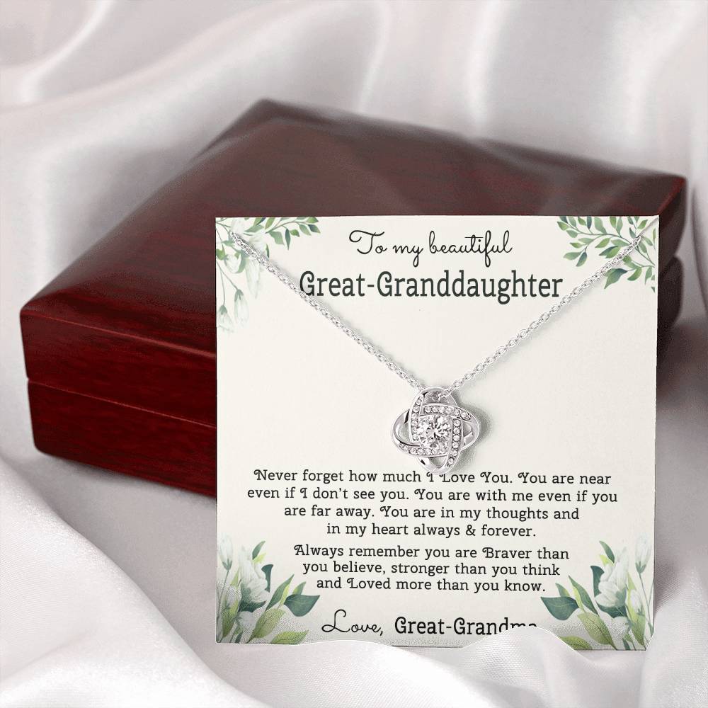 To My Beautiful Great Grnddaughter Necklace From Great Grandma Love Knot Necklace For Granddaughter, Never Forget Necklace For Granddaughter, Our Granddaughter Jewelry Gift For Girls, Littler Girl