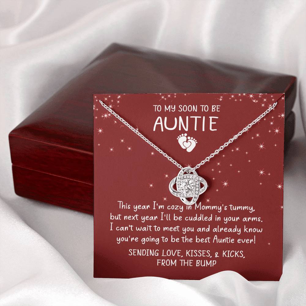 Auntie Pregnancy Announcement Gift Necklace, Christmas Necklace From Bump To Aunt-to-be, To My Soon To Be Auntie Love Knot Necklace, Gift from The Bump, Soon To Be Aunt Gift, Jewelry For Women