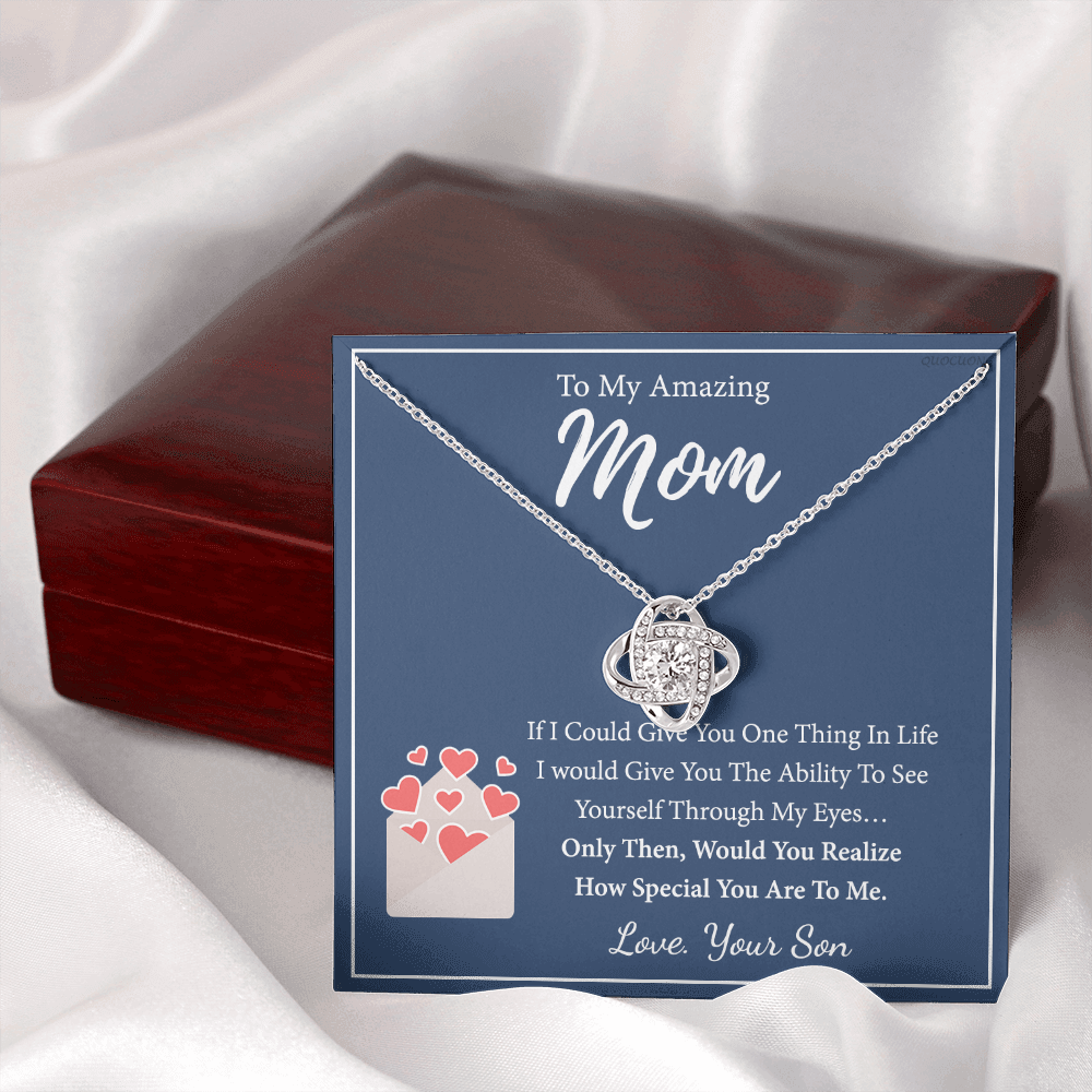 To My Amazing Mom Necklace From Son, Necklace Gift On Birthday Gift Anniversary Mother's Day Necklace For Mom Love Knot Necklace From Son, Jewelry Gift For Women, Mother, Mom And Son Necklace