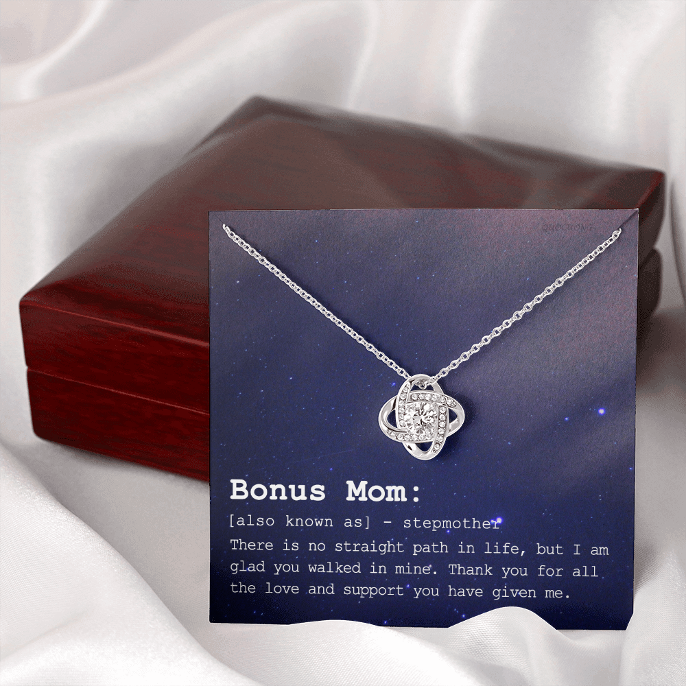To My Bonus Mom Necklace From Bonus Daughter, Bonus Mom Gift Necklace, Jewelry For Mom, Stepmother Gift Necklace, Love Knot Pendant For Women, Thank You For Mom Card Gift Bonus Mom On Mothers Day
