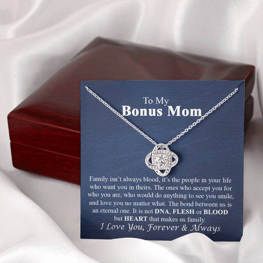 To My Bonus Mom Necklace From Bonus Daughter, Bonus Mom Gift Necklace, Bonus Mother Jewelry For Women, Necklace Gift For Mom On Mothers Day, Anniversary, Birthday Gift Love Knot Pendant For Her