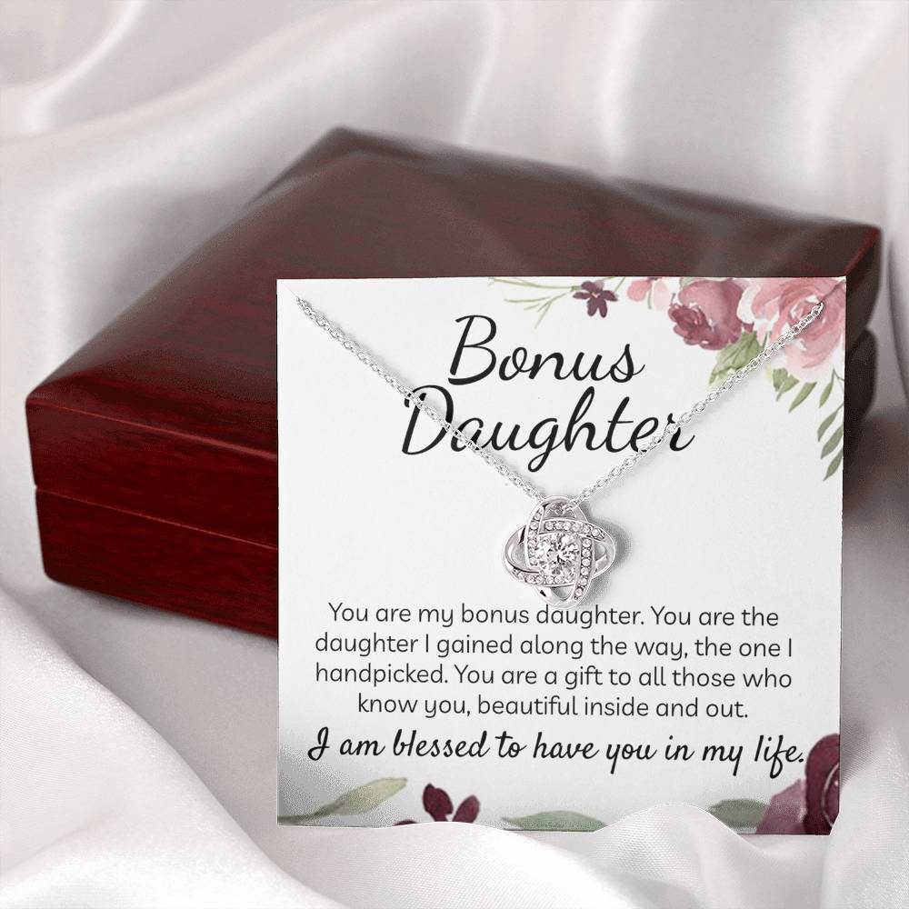 Bonus Daughter Gift Necklace - Stepdaughter Gifts From Stepmom, Adopted Daughter Necklace From Unbiological Mom, Bonus Daughter And Bonus Mom, To My Stepdaughter Necklace Jewelry Gift For Girls