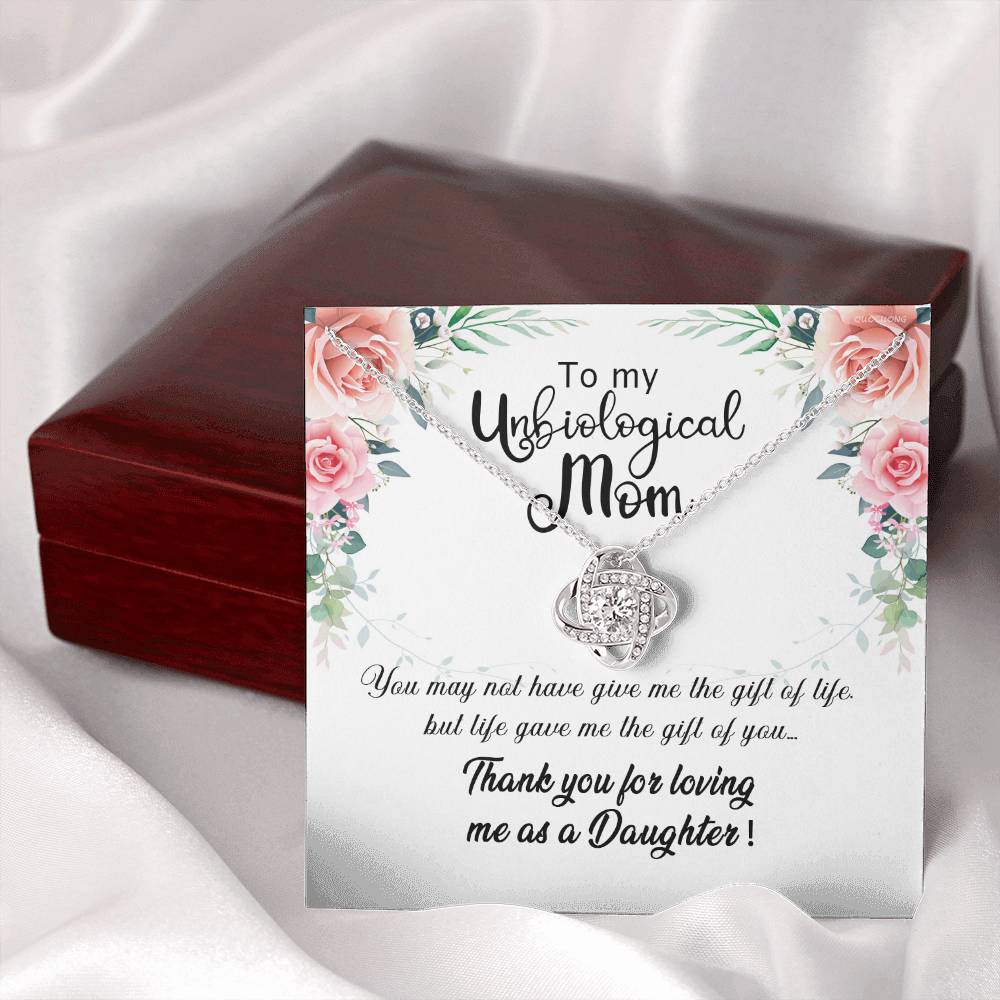 Unbiological Mom Gift Necklace, To My Unbiological Mom Love Knot Necklace From Daughter And Mother Gift Necklace, Bonus Mom Gift Necklace, Boyfriend's Mom Gift Necklace, Jewelry Gift For Women