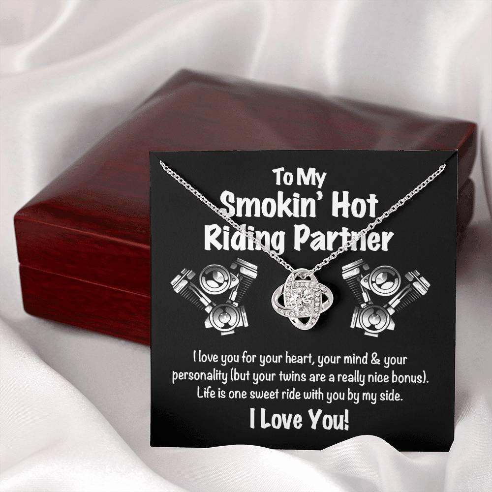 To My Smokin' Hot Riding Partner for Life Love Knot Necklace, Soulmate Gift Necklace , My Girlfriend My Smokin' Hot My Riding Partner Gift, Husband to Wife Biker Gift Riding Motorcycle Gift for Her