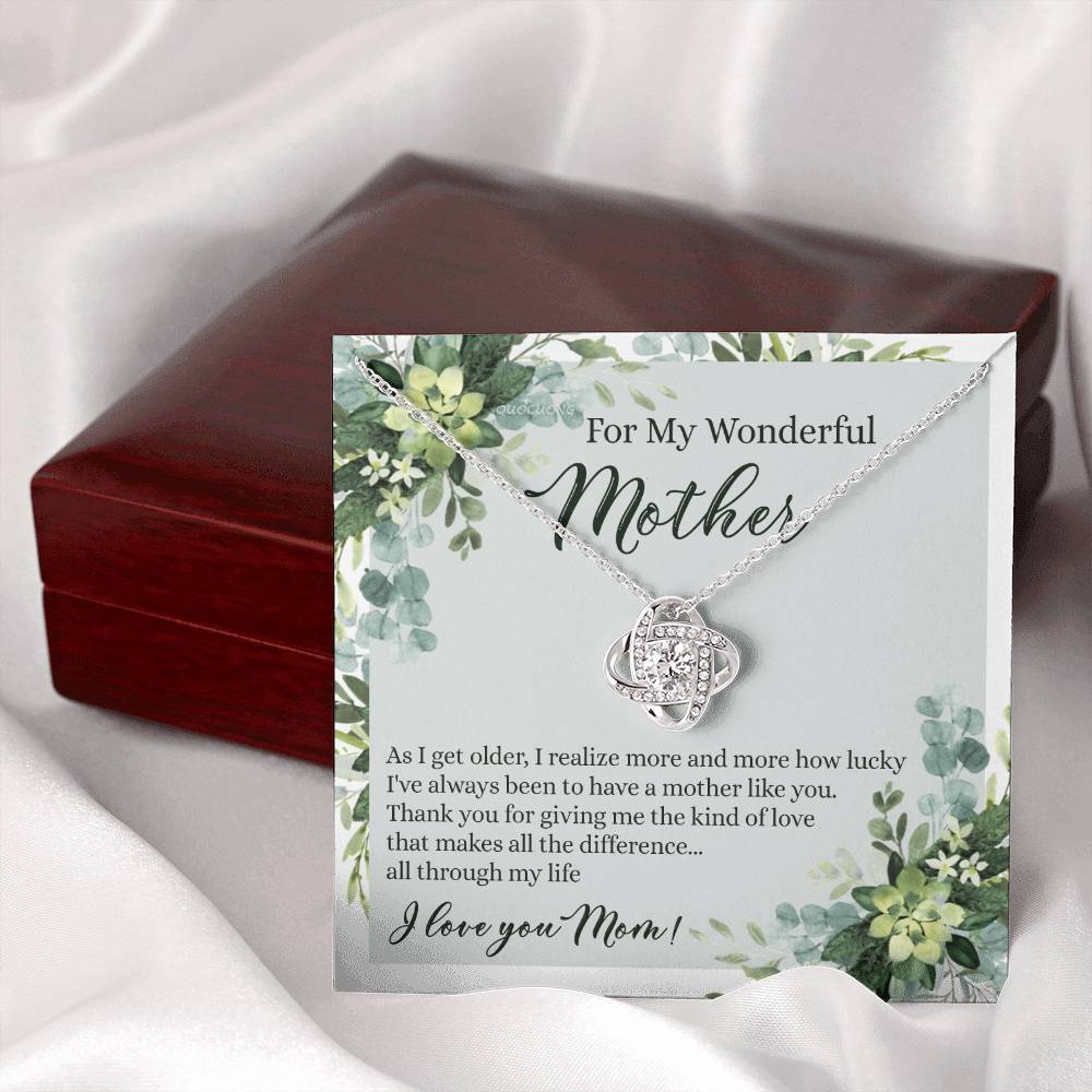 To My Wonderful Mother Love Knot Necklace With Message Card And Gift Box for Mom, Birthday Gift Necklace From Daughter, Mothers Day Necklace Gift for Mom, Thank You Gift Necklace Gift For Women