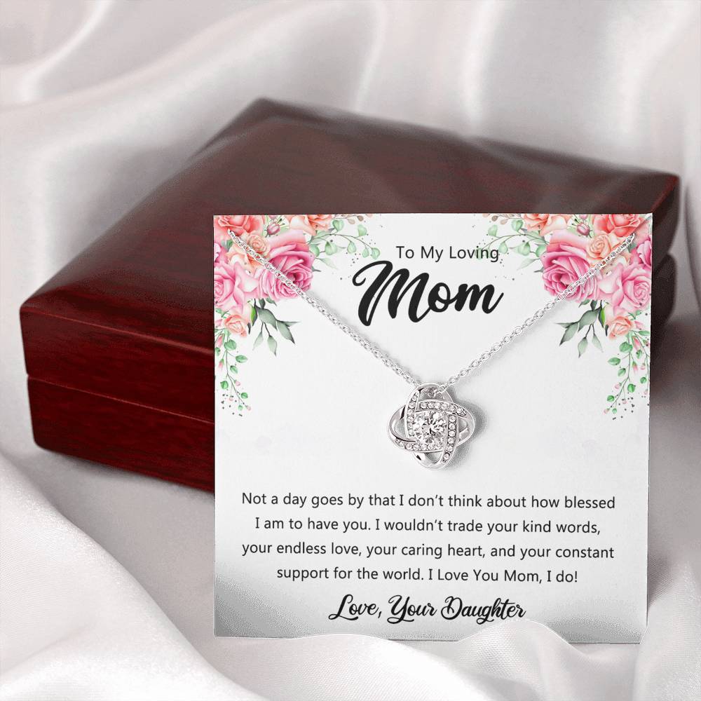 To My Loving Mom Necklace From Daughter, Happy Mother's Day Necklace, To My Mom Love Knot Necklace, Mother And Daughter Necklace Gift For Mom On Mother's Day, Birthday Gift Anniversary Jewelry Gift