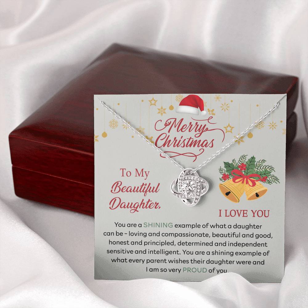 Merry Christmas Daughter Gift Necklace - To My Beautiful Daughter Necklace From Mom, Mother And Daughter Jewelry Gift For Daughter Christmas Gift, Graduation Gift For Daughter I Love You Necklace