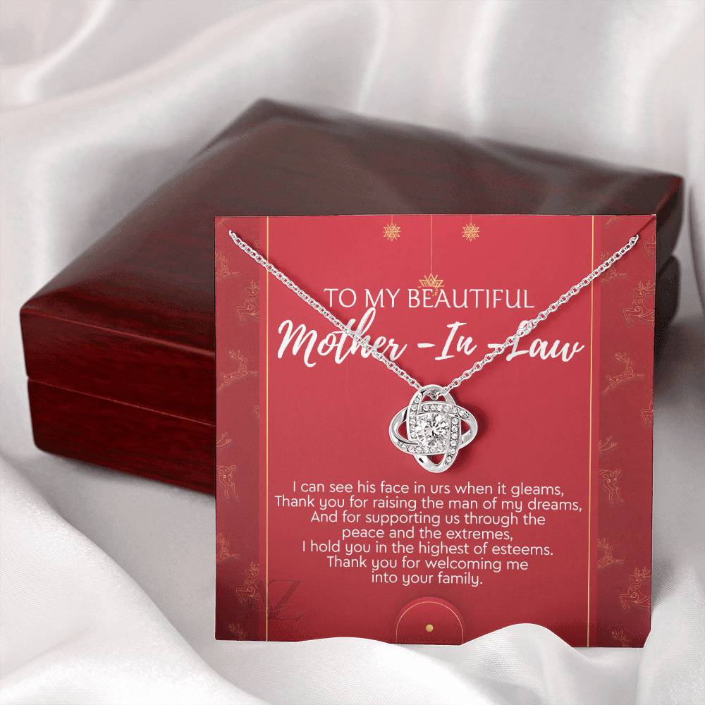 To My Beautiful Mother In Law Necklace, Gift Love Knot Necklace To My Beautiful Mother-in-law From Daughter Son To Mom Mother In Law Pendant Christmas Necklace Gift For Mother In Law Gift Necklace