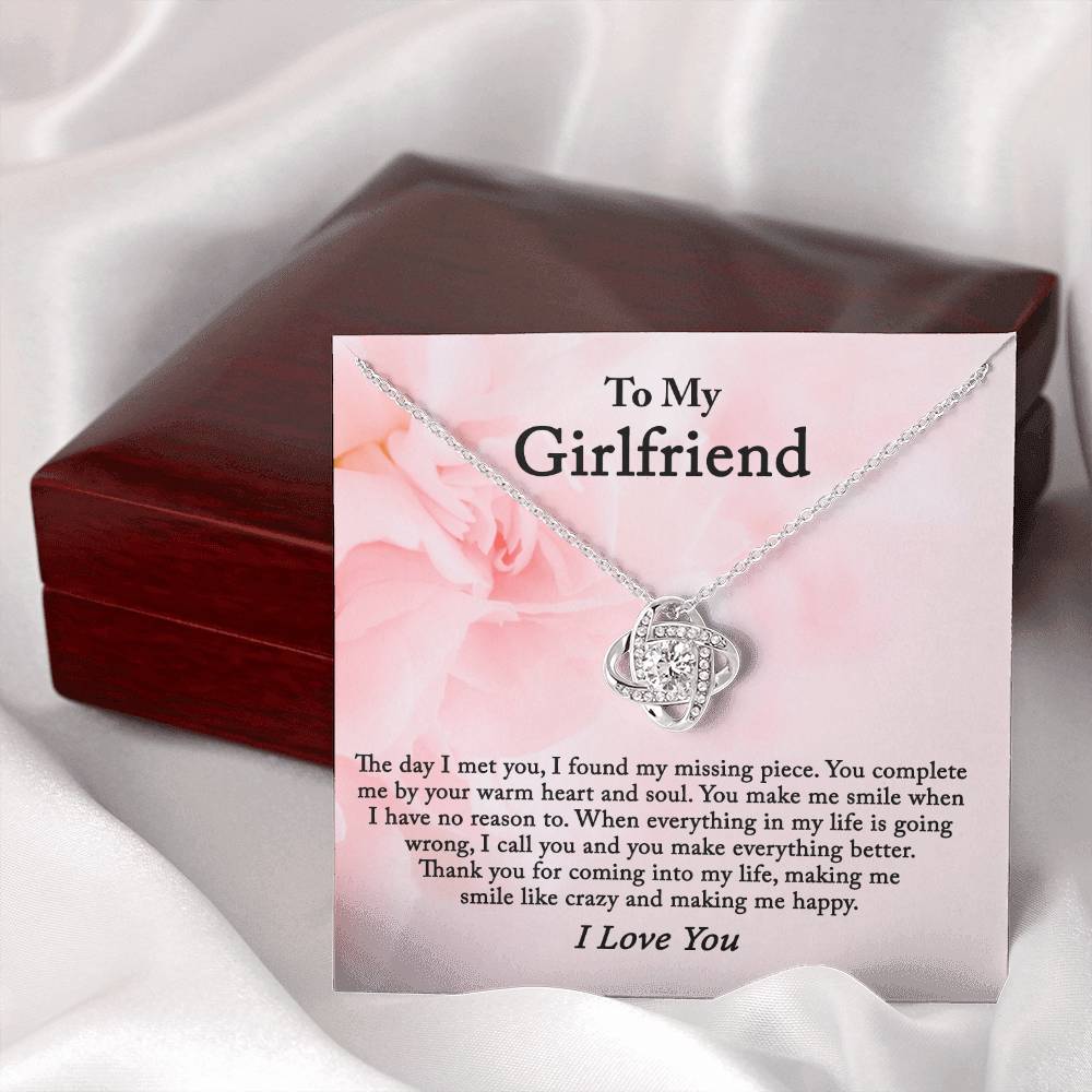 To My Girlfriend Necklace From Boyfriend, Husband, Gift Necklace For Girlfriend Love Knot Pendant Gift For Girlfriend, Soulmate Necklace To Girlfriend Jewelry Gift For Girls Making Me Smile Necklace