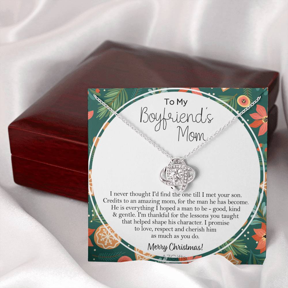 Gift Necklace For Boyfriend's Mom, Merry Christmas Necklace Gift, To My Boyfriend's Mom Necklace From Son, To An Amazing Mom Gift Necklac, Boyfriend's Mom Gift Necklace Love Knot Jewelry For Mom