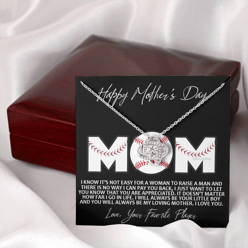 Baseball Mom Gift Necklace, To the Best Baseball Mom Necklace From Daughter, Favorite Player Necklace Gift For Mom, Baseball Mom Love Knot Necklace Jewelry Gift For Women Happy Mother's Day Necklace