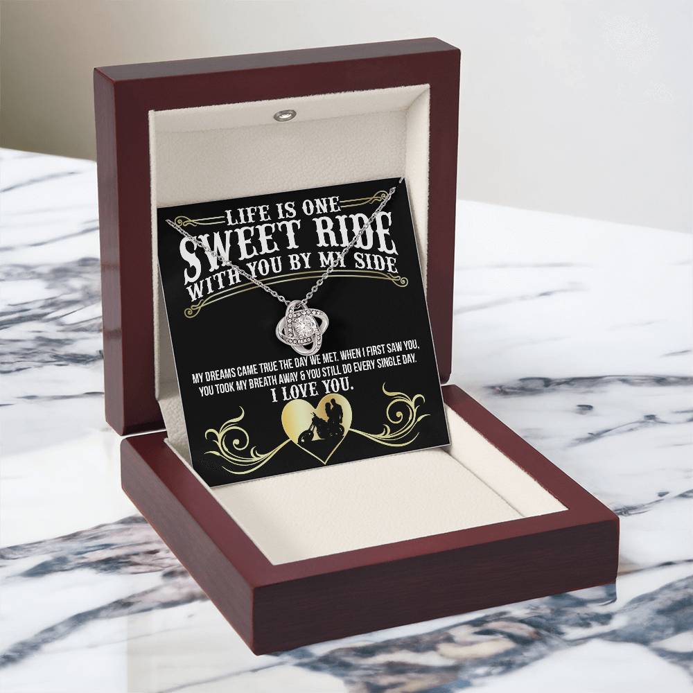 Gift for Sweet Ride Gift Necklace, Riding Partner Gift Necklace Birthday Gift for Biker Women Sweet Ride Gift Love Knot Pendant for Her Romantic Girlfriend Gifts Necklace Includes Message Card