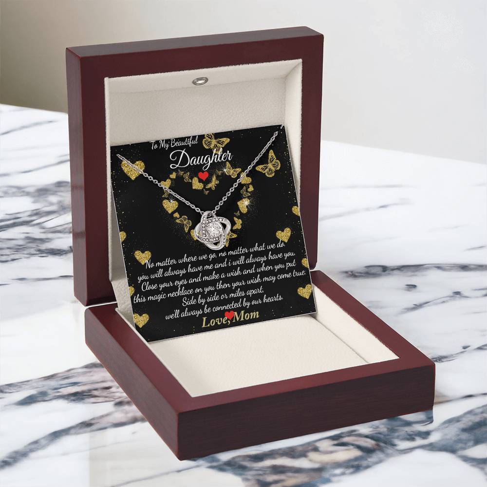 To My Beautiful Daughter Necklace Gift From Mom, Mother And Daughter Gifts Necklace With Message Card And Box, Jewelry Gift For Girls, Daughter On Birthday, Graduation Gift Box and Message Card