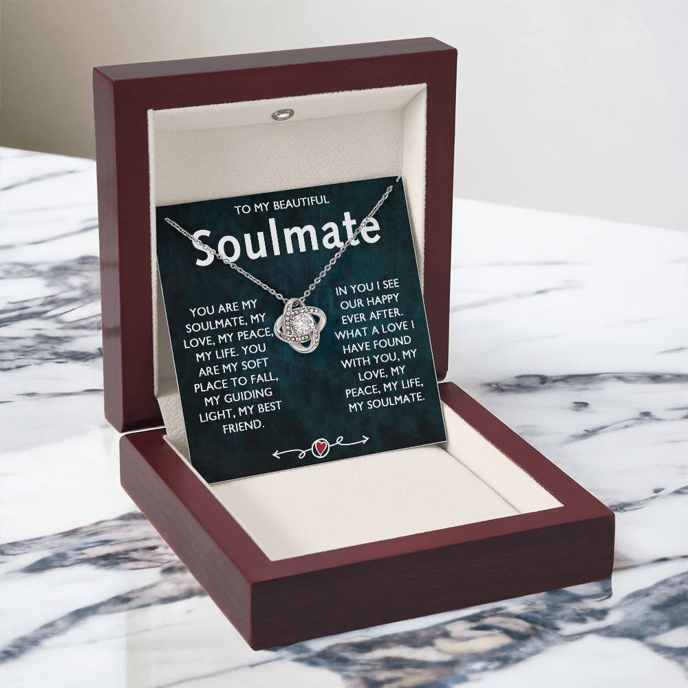 To My Beautiful Soulmate Necklace, Gift Necklace for Soulmate, Love Knot Necklace for Girlfriend, Soulmate Jewelry, Future Wife Gift Necklace, Necklace for Wife from Husband 14k White Gold