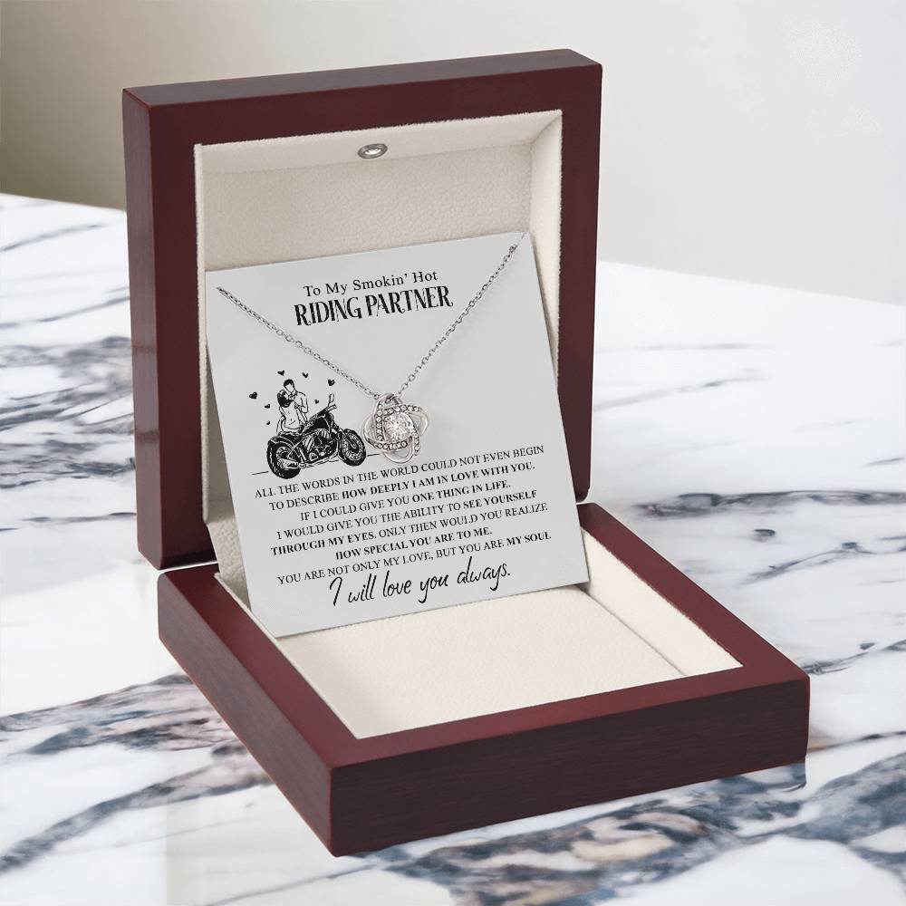 To My Smokin Hot Riding Partner Gift Necklace For Motorcycle Wife Love Knot Necklace Gift For Biker My Riding Partner For Life Necklace Pendant Gift On Birthday Xmas Graduation Jewelry Gift For Women