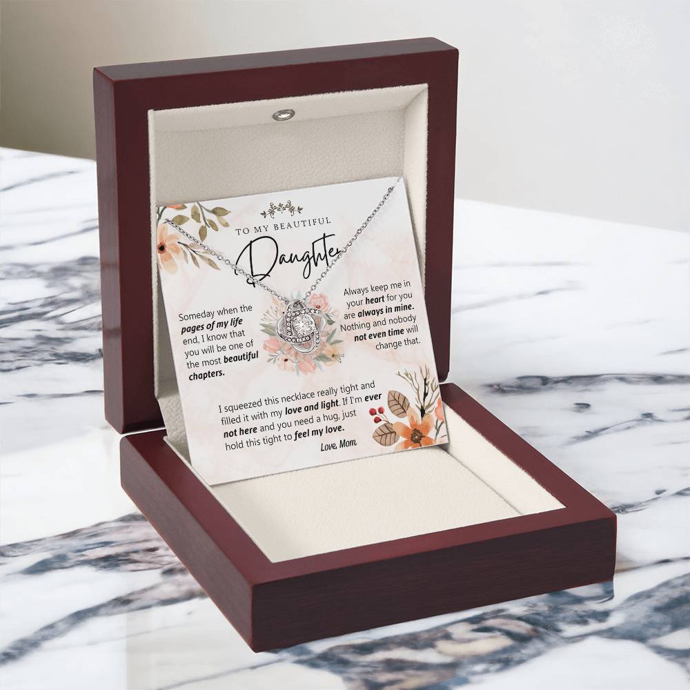 Beautiful Daughter Gift Necklace, To My Daughter Necklace From Mom, Flower Card Necklace For Daughter, Pages Of My Life Necklace From Mother And Daughter Flower Gift Jewelry For Girls Women