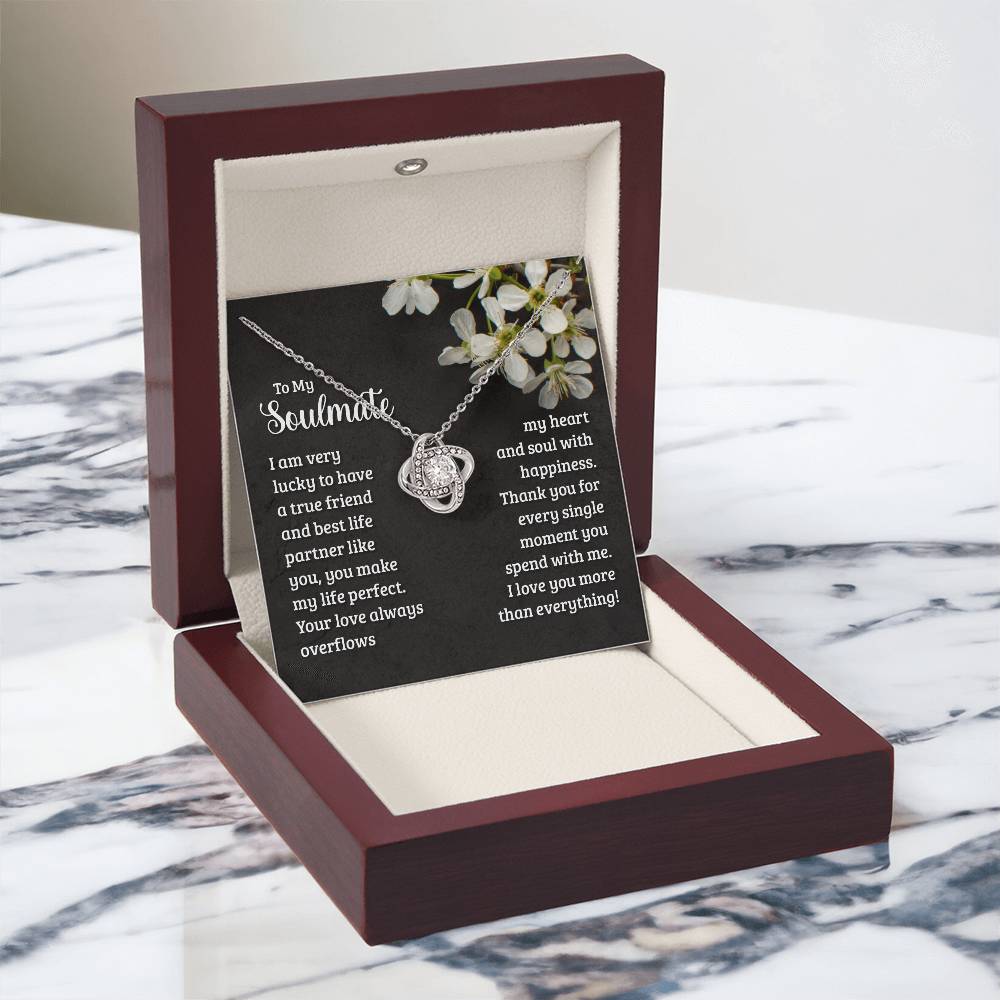 To My Soulmate Necklaces From Husband, Boyfriend, Necklace For Soulmate, Love Knot Pendant Gift For Soulmate On Birthday Wedding Day Christmas Jewelry Gift For Women, Cubic Zirconia Necklace