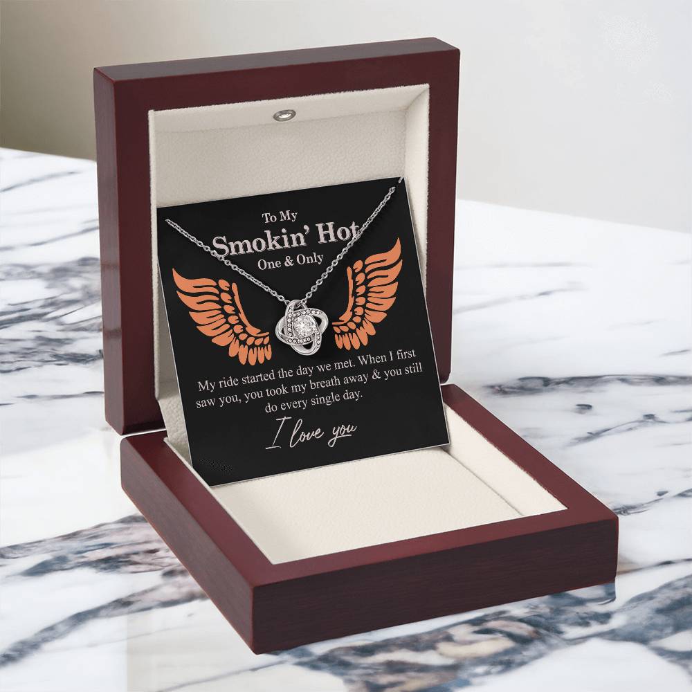 To My Smokin' Hot Necklace From Husband, Boyfriend, Gift Necklace One And Only - My Ride Started Love Knot Necklace Gift Necklace for Her Romantic, Girlfriend Gifts Necklace Message Card