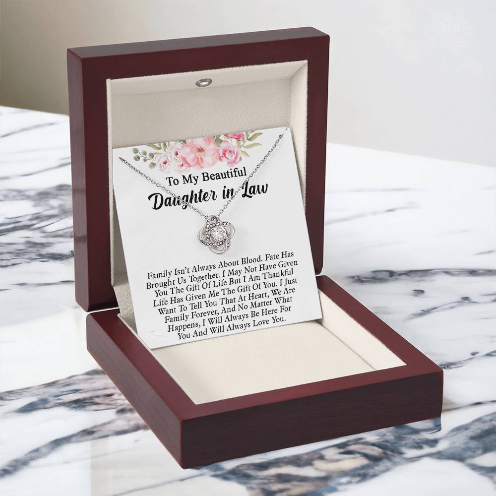 To My Beautiful Daughter In Law Love Knot Necklaces From Mother In Law With Box Card, Daughter Love Knot Chain Pendant, Jewelry For Girls On Birthday Gift Graduation Gift For Daughter From Parent