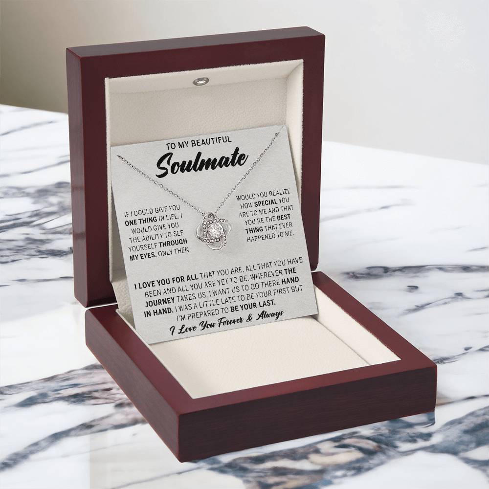 To My Beautiful Soulmate Necklace Gift From Husband, Boyfriend Jewelry Gift for Girls, Soulmate Gift Necklace for Women Love Lnot Pendant Gift for Her Romantic Girlfriend Gift Necklace Message